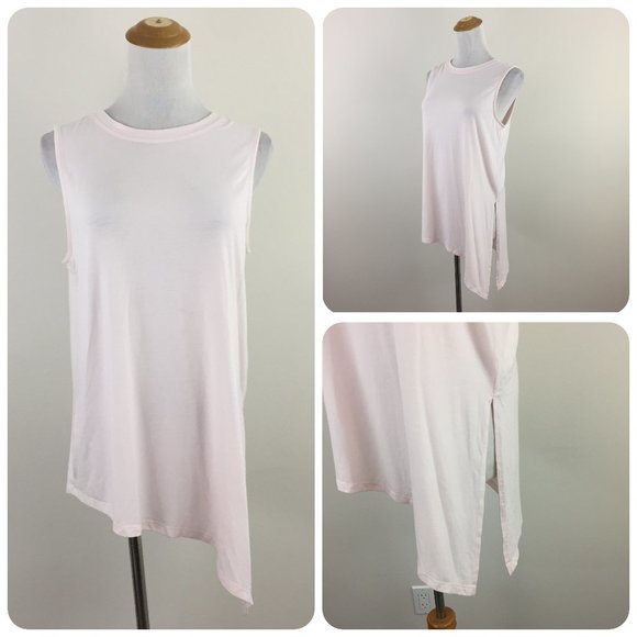 ATHLETA Pink High Low Asymmetric Slit Hem High Neckline Sleeveless Tank Top - Picture 1 of 11